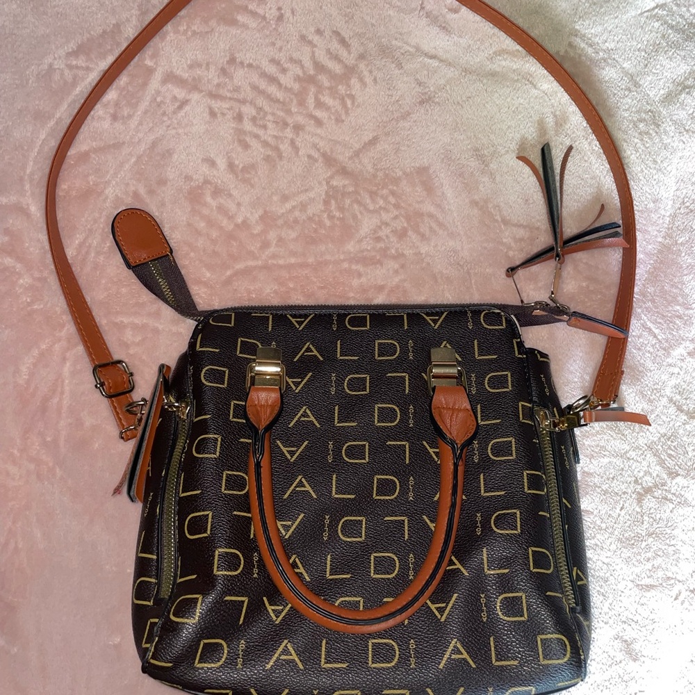Dark Brown Crossbody Bag with Gold Lettering